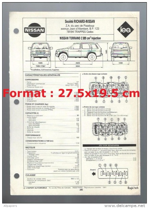 Fiche Technique Société Richard-Nissan L´expert Automobile Regla´Tech Nissan Terrano 2389 Cm3 Injection De 1991 - Cars