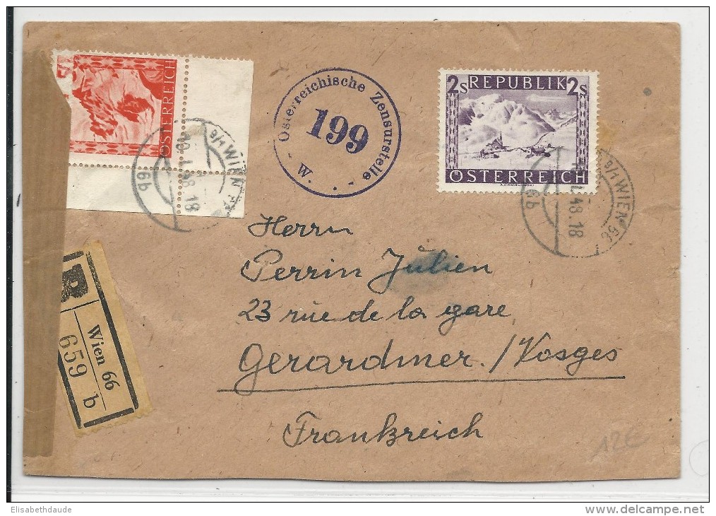 AUTRICHE - 1948 - ENVELOPPE RECOMMANDEE CENSUREE De WIEN Pour GERARDMER (VOSGES) - Brieven En Documenten