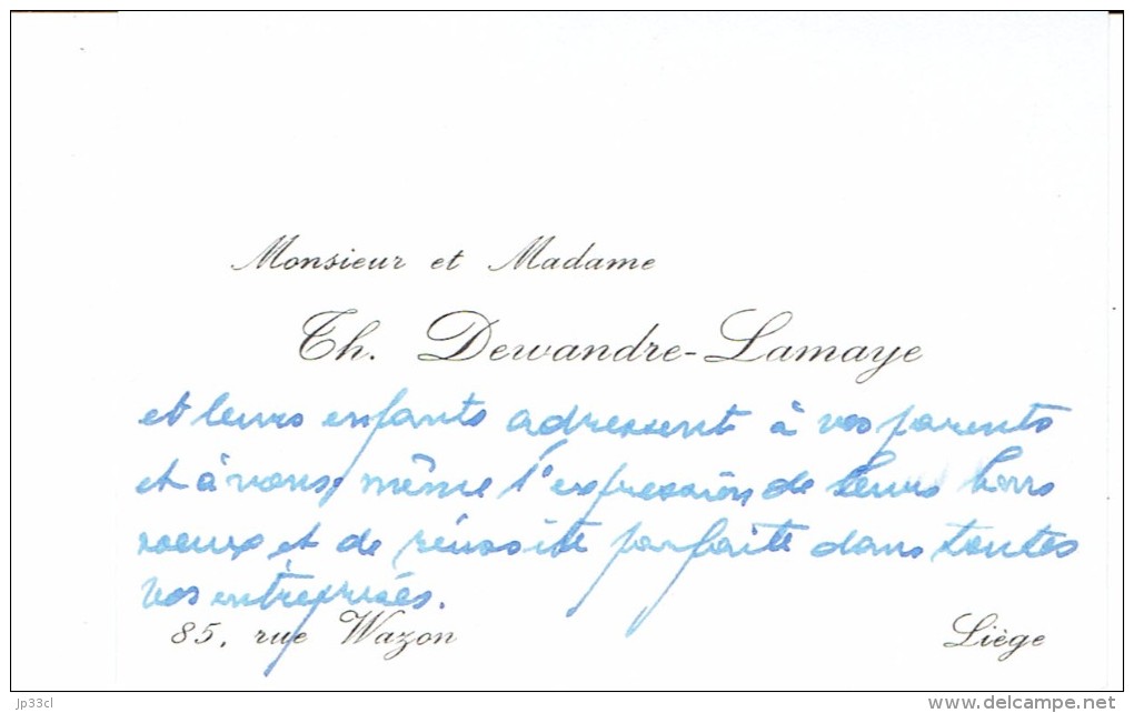 Ancienne Carte De Visite De M. Et Mme Th Dewandre-Lamaye, Rue Wazon, Liège, Vers 1967 - Tarjetas De Visita