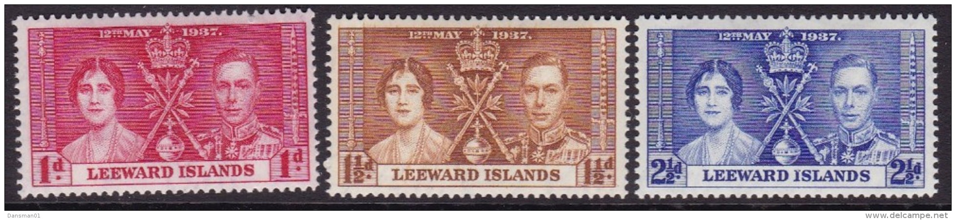 LEEWARD Islands 1937 Coronation Sc 100-02 Mint Never Hinged - Leeward  Islands