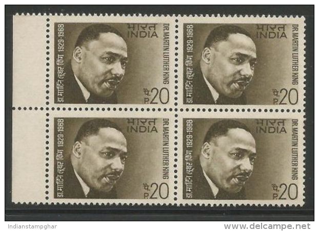 Block Of 4´s Mint, MNH, India,1968 Martin Luther King Civil Rights Leader Nobel Prize, As Per Scan - Martin Luther King