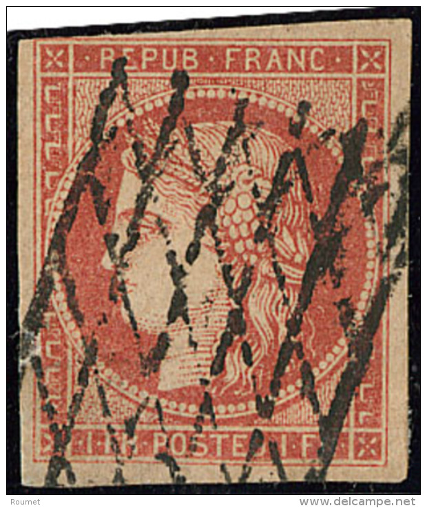 Vermillon Vif. No 7a, Obl Grille Sans Fin, Réparé, TB D'aspect. - R - 1849-1850 Cérès