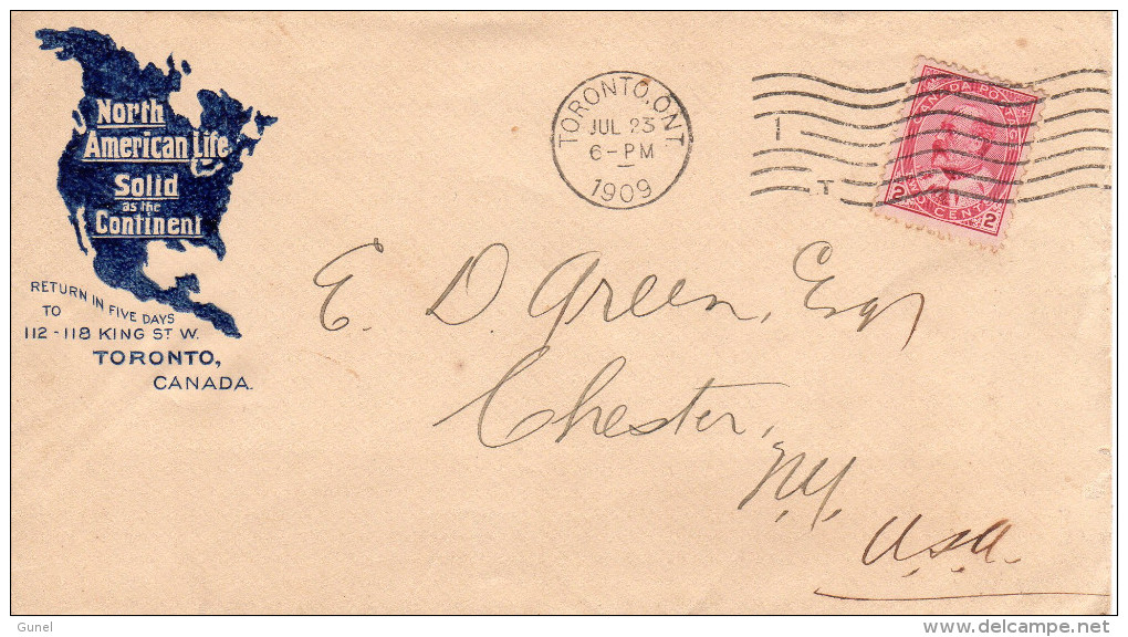 JUL 25 1909 TORONTO ONT Flierstempel Op Geïllustreerde Enveloppe Naar Chester - Covers & Documents