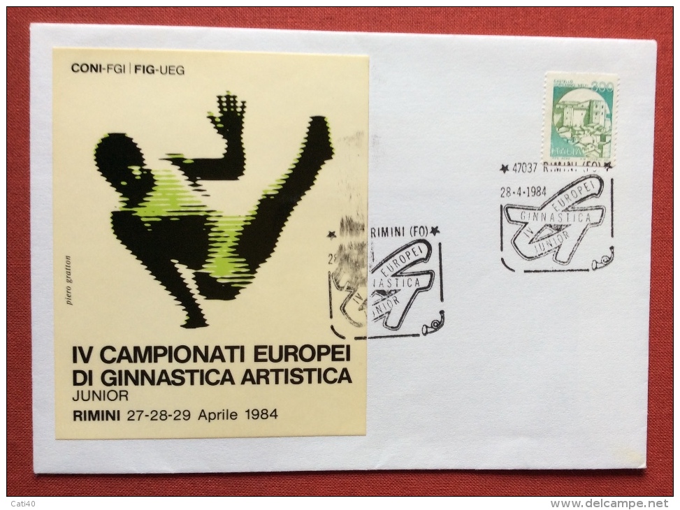 RIMINI 1984 IV CAMPIONATI EUROPEI DI GINNASTICA ARTISTICA - BUSTA CON ADESIVO ED ANNULLO SPECIALE - Ginnastica