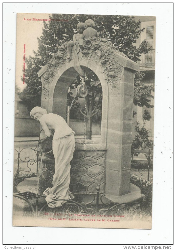 Cp , 64 , PAU , La Fontaine De L'avenue THIERS , Vierge - Pau