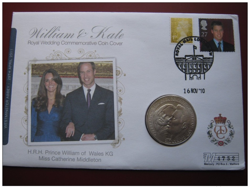 Alderney 2010 Official Royal Engagement William & Kate Middleton UNC £5 Five Pounds Coin First Day Cover - Channel Islands