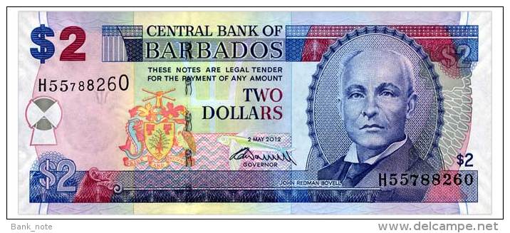 BARBADOS 2 DOLLARS 2012 Pick 66 Unc - Barbados