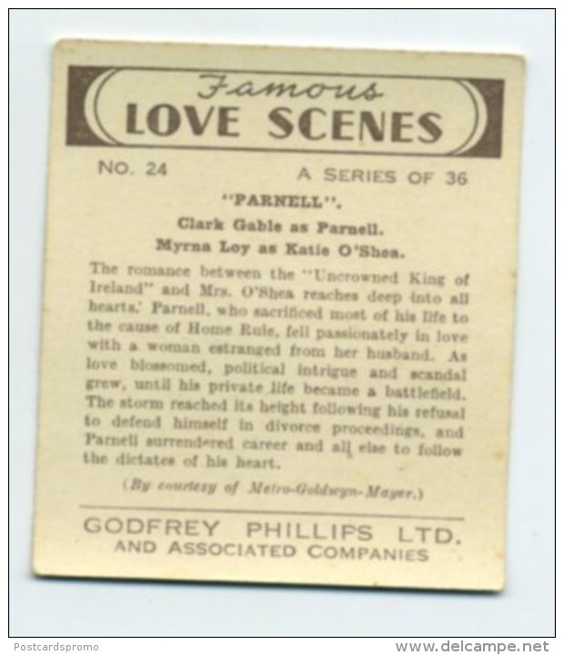 Phillips Vintage Cigarette Card  " FAMOUS LOVE SCENES "  # 24    (MINT CONDITION)   (2 Scans) (008) - Phillips / BDV