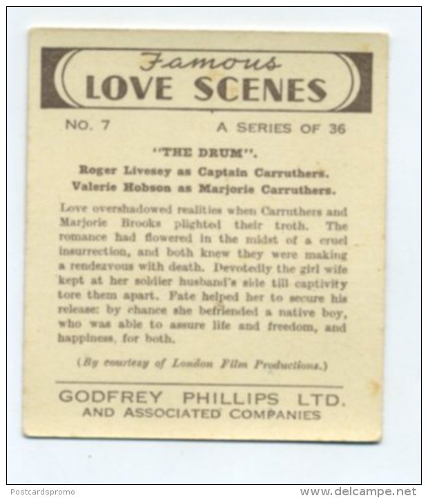 Phillips Vintage Cigarette Card  " FAMOUS LOVE SCENES "  # 10  (MINT CONDITION)   (2 Scans) (014) - Phillips / BDV