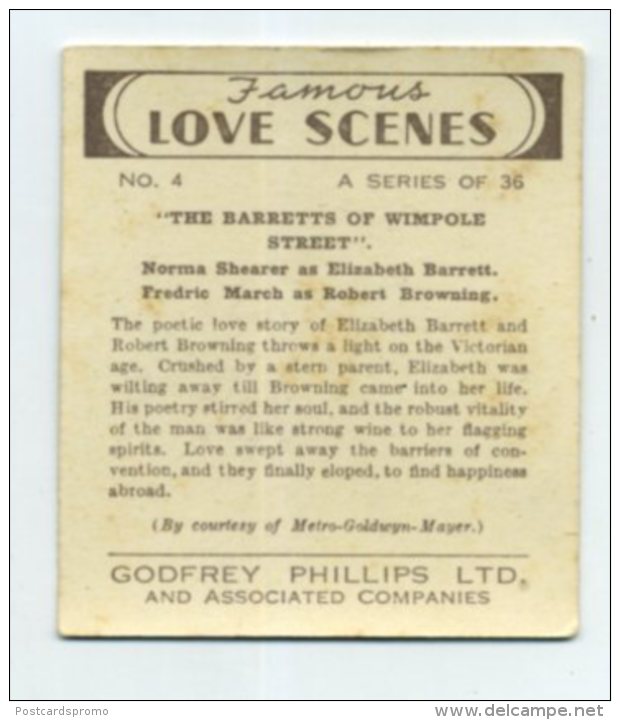 Phillips Vintage Cigarette Card  " FAMOUS LOVE SCENES "  # 4  (MINT CONDITION)   (2 Scans) (016) - Phillips / BDV
