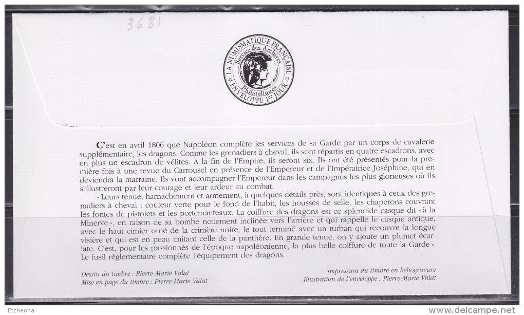 = Napoléon 1er Garde Impériale Enveloppe 1er Jour Paris 26.06.04 N° 3681 Dragon à Cheval - 2000-2009