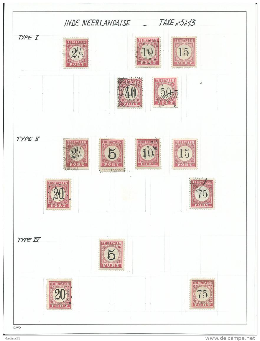 INDE NEERLANDAISE: *, Obl., TAXE N°5 à 13, Types I, II Et IV, TB - Indes Néerlandaises