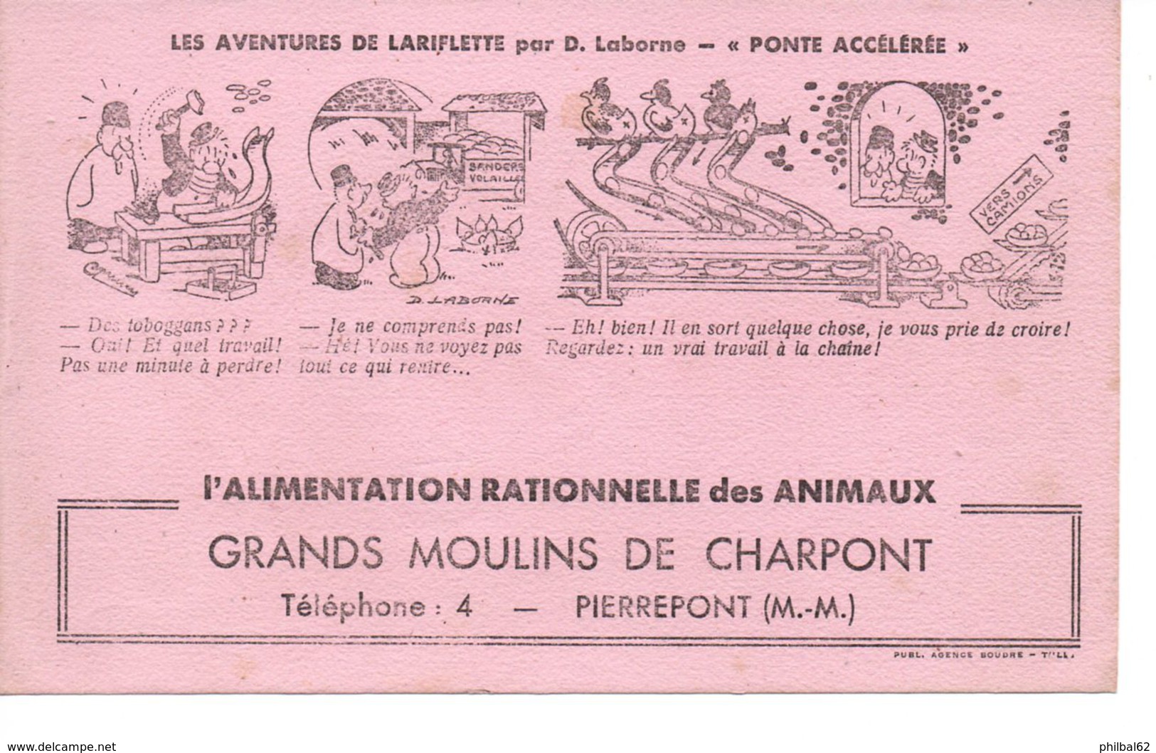 Buvard  Grands Moulins De Charpont, Alimentation Des Animaux. Illustration : Les Aventures De Lariflette Par D.Laborne, - Animaux