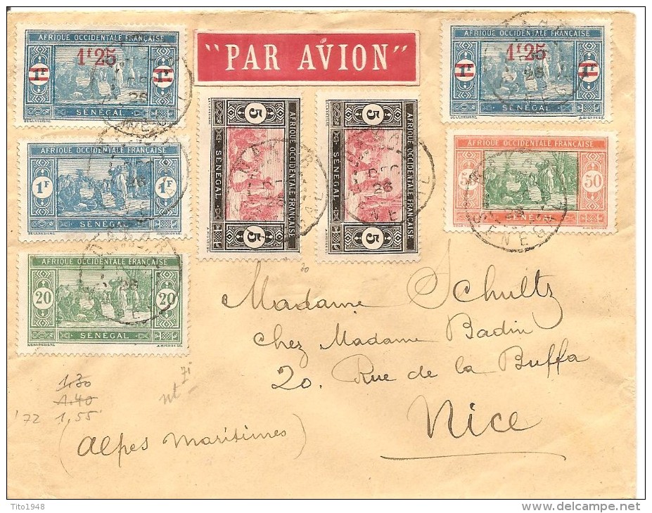 Senegal, 1926, Dakar To Nice, 7 Timbre, Par Avion,  Voir Scans! - Covers & Documents