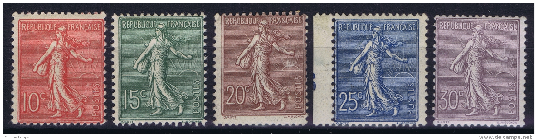 France:  Yvert Nr 129 - 133  MH/*  Charniere Falz  1900 - 1903-60 Semeuse Lignée
