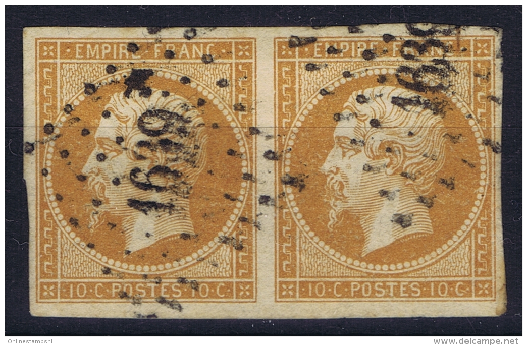 France:  Yvert  13 B Obl Used Paire  Folds  PC 1639 Langres - 1853-1860 Napoléon III.