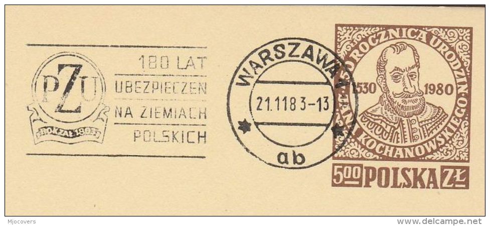 POLAND Postal STATIONERY Card PZU POLISH INSURANCE 180th Anniv SLOGAN Pmk  Stamps Cover - Stamped Stationery