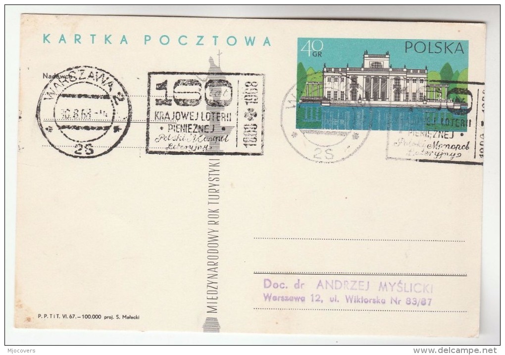 1968 POLAND Postal STATIONERY Card POLISH NATIONAL LOTTERY MONEY 160th Anniv SLOGAN Pmk  Stamps Cover - Stamped Stationery