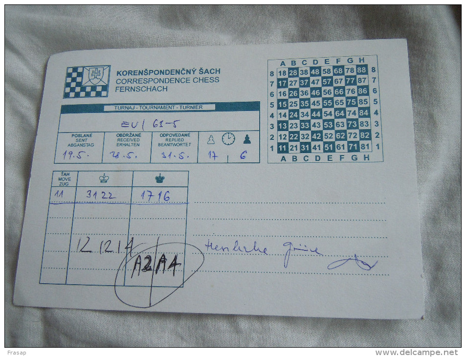 ECHECS - CHESS - SCHACH - Carte Joyeux -SCACCHI -Chess Correspondence - SLOVAKIA  1999 2 - Echecs