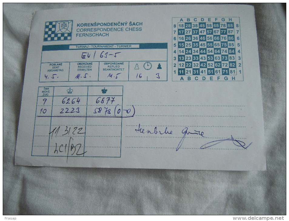 ECHECS - CHESS - SCHACH - Carte Joyeux -SCACCHI -Chess Correspondence - SLOVAKIA  1999 3 - Schaken