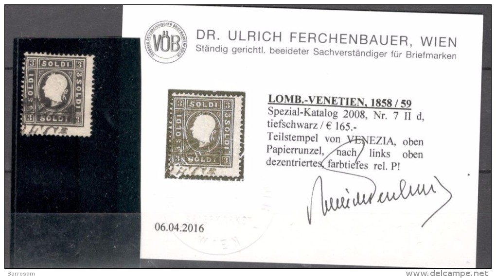 Austria1858/9:_Lombardy-Venetia Michel 7IId (expertized And With Certificate)Cat.Value$188 - Lombardy-Venetia
