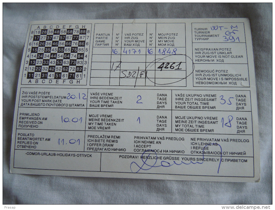 ECHECS - CHESS - SCHACH - Carte Joyeux -SCACCHI -Chess Correspondence - SERBIA 1997 3 - Schaken