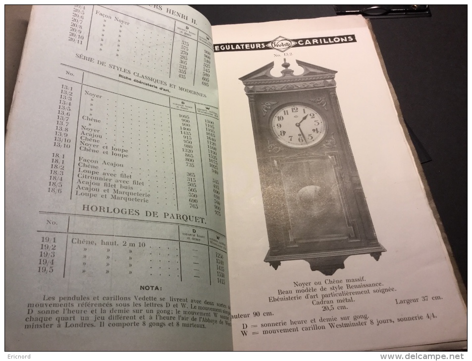 Catalogue ANNEES 1920 Horloges Carillon Westminster VEDETTE - Horloges