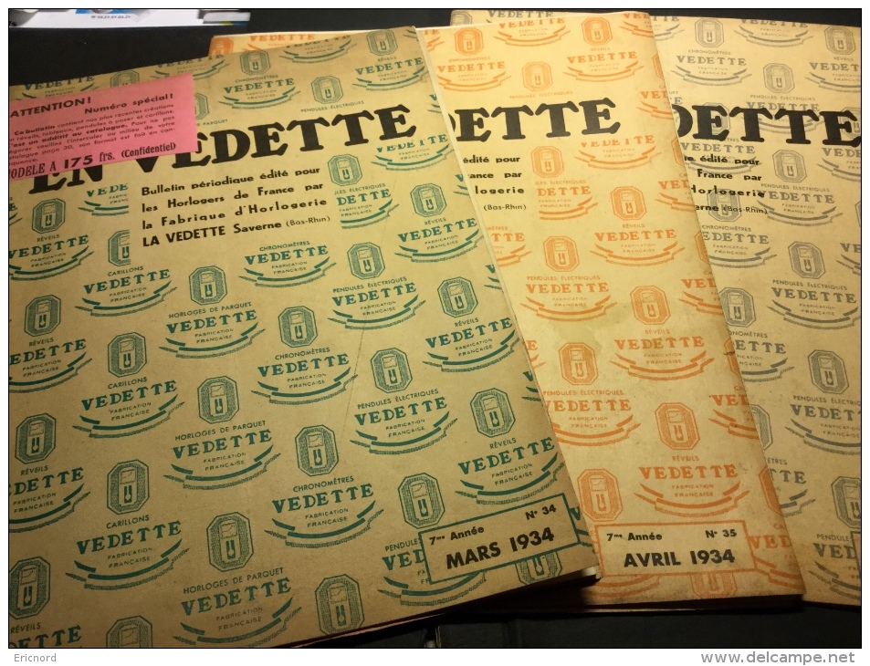 1934 - Horloges Carillon VEDETTE - Lot De 3 Bulletins Pour Les Professionnels Dont Un Catalogue - Horloges