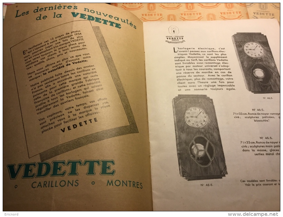 1934 - Horloges Carillon VEDETTE - Lot De 3 Bulletins Pour Les Professionnels Dont Un Catalogue - Horloges