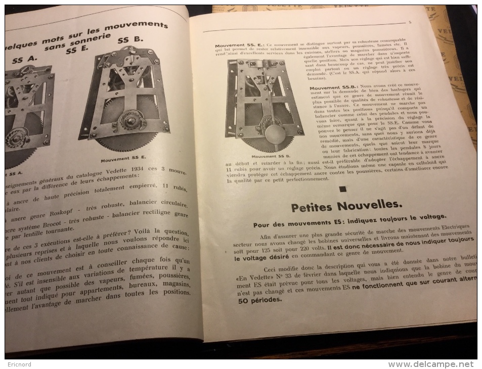 1934 - Horloges Carillon VEDETTE - Lot de 3 bulletins pour les professionnels dont un catalogue