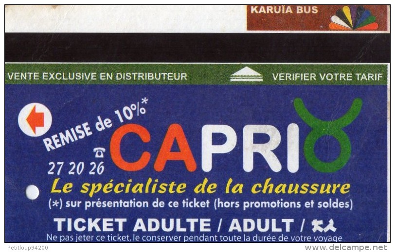 TICKET BUS  FRANCE  NOUVELLE -CALEDONIE  KARUIA BUS  Capri - Monde