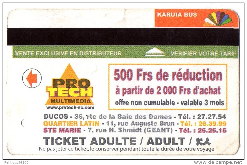 TICKET BUS  FRANCE  NOUVELLE -CALEDONIE  KARUIA BUS  Pro Tech - Mundo