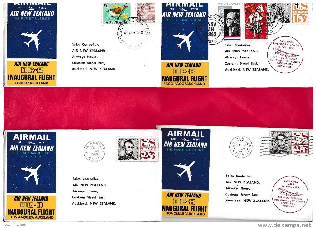 AIR NEW ZEALAND 1965 DC-8 FIRST FLIGHT COVERS X16 ALL DIFFERENT - Airmail