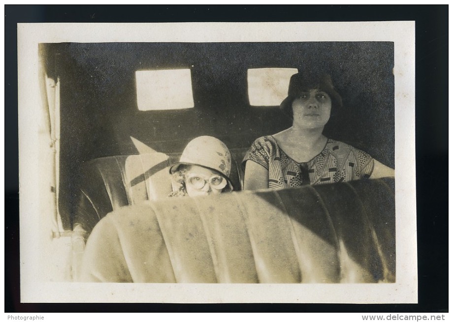 France Lille Dame Et Enfant Pilote Arriere D'une Automobile Ancienne Photo Snapshot Amateur 1920's - Cars