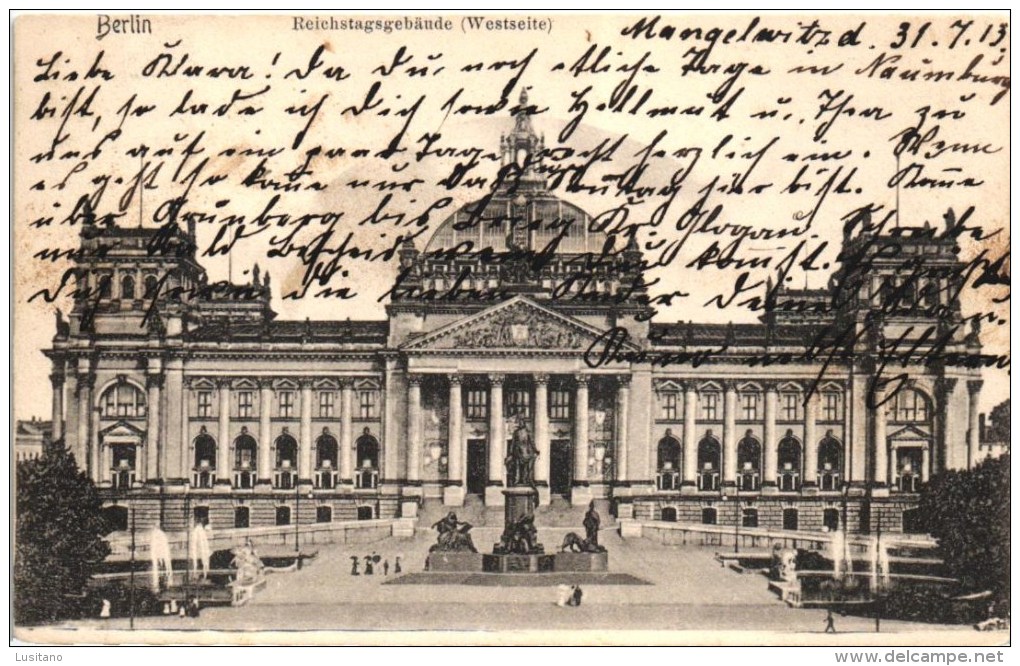 Berlin Reichstagsgebäude (Westseite) Used With Stamp Germany (2 Scans) - Tiergarten