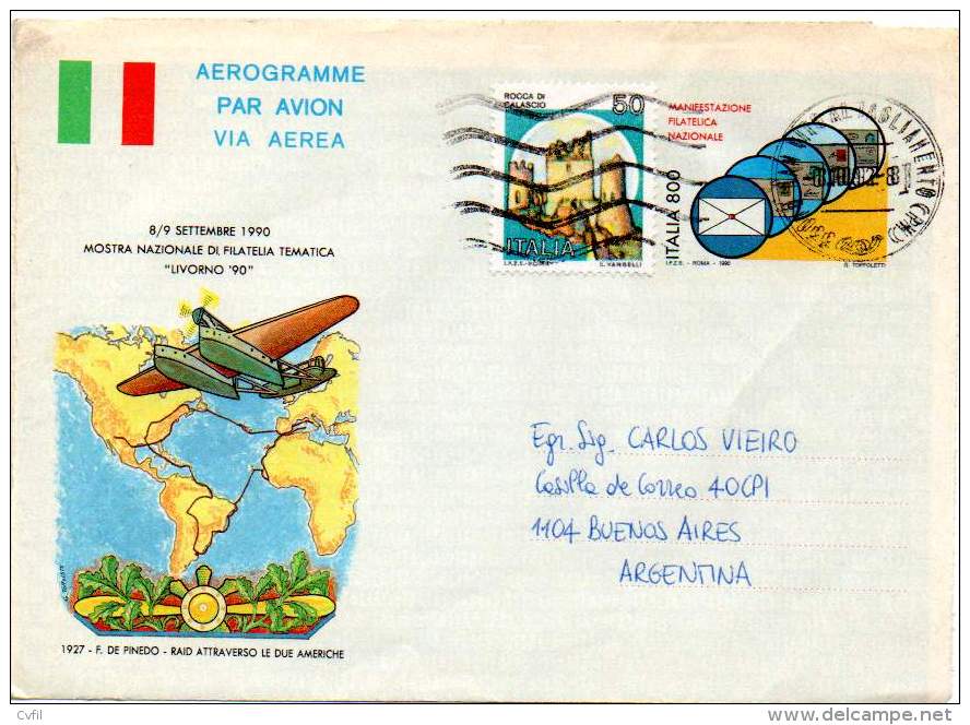 ITALY / ITALIA 1992 - Entire Aerogramme Of 800L Manifestazione Filatelica Nazionale To Buenos Aires - 1991-00: Used