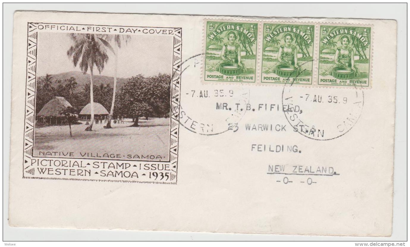 NZO039 / Western Samoa  FDC Mit 3-er Streifen, Frai Bei Der Kava Zubereitung 1935 - Samoa (Staat)