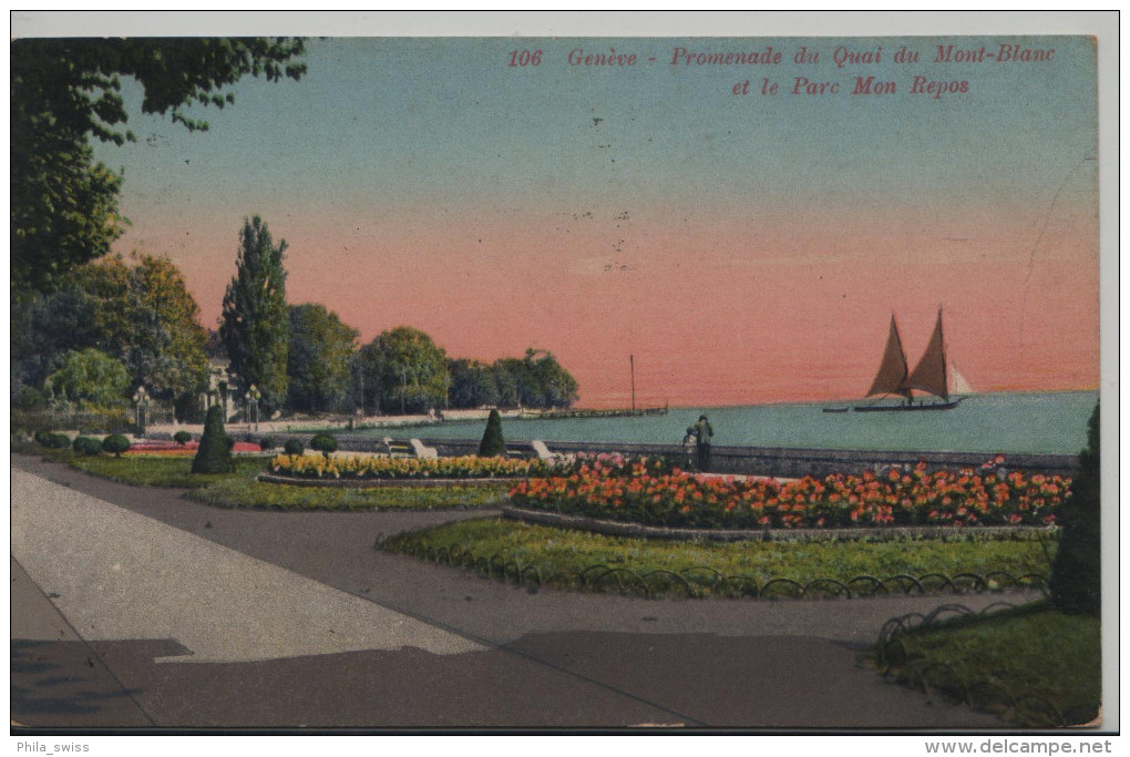 Genève - Genf - Promenade Du Quai Du Mont-Blanc Et Le Parc Mon Repos - Litho - Genève