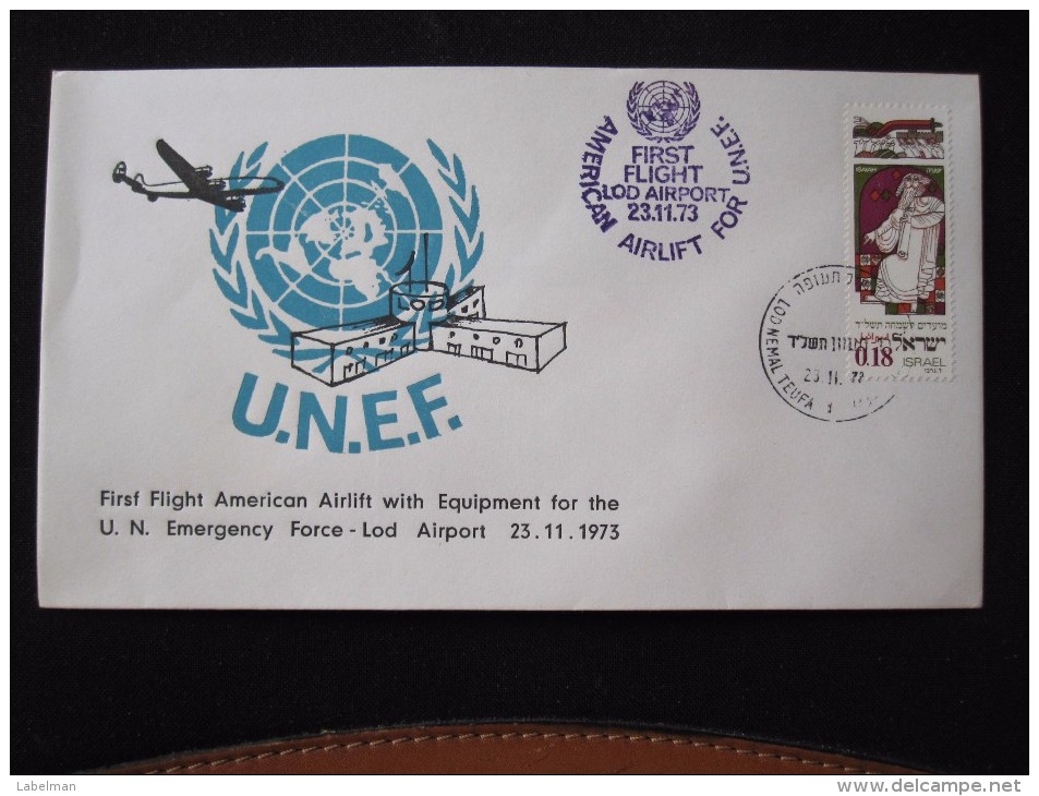 1973 FIRST FLIGHT USA AID YOM KIPPUR WAR UNEF JERUSALEM TEL AVIV CACHET AIR MAIL POST STAMP  LETTER ENVELOPE ISRAEL - Hotel Labels