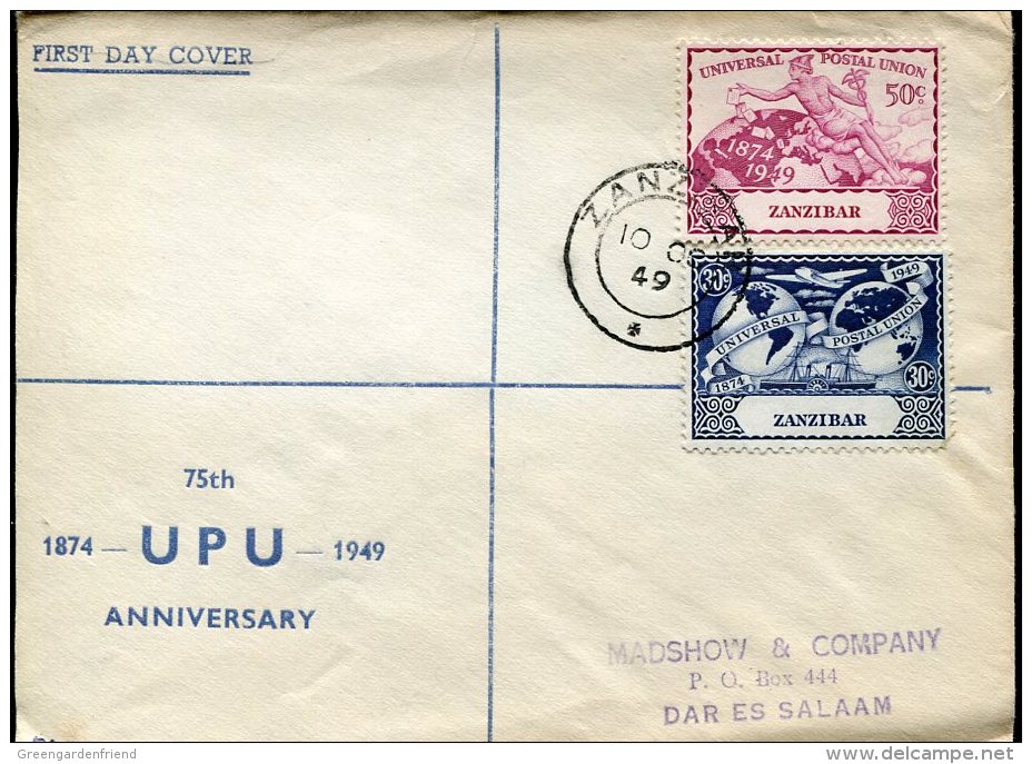 7950 Zanzibar Circuled Cover 1949 To Dar El Salaam,  UPU  Anniversary - U.P.U.