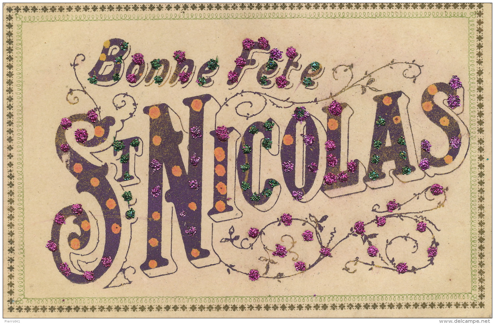 HOMMES - Jolie Carte Fantaisie Avec Paillettes " Vive Saint NICOLAS " - Saint-Nicolas