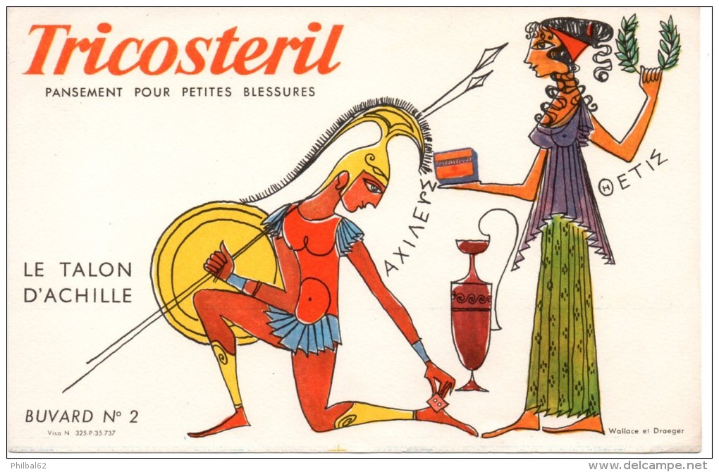 Buvard Tricosteril, Pansement Pour Petites Blessures. Illustration : Le Talon D'Achille - Sucreries & Gâteaux