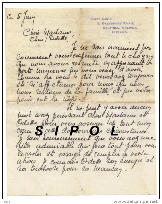 Lettre à Entête  Chez Nous , 3 Dalysfort Road Salthill Galway Ireland Années 1930 Env BE - Ver. Königreich