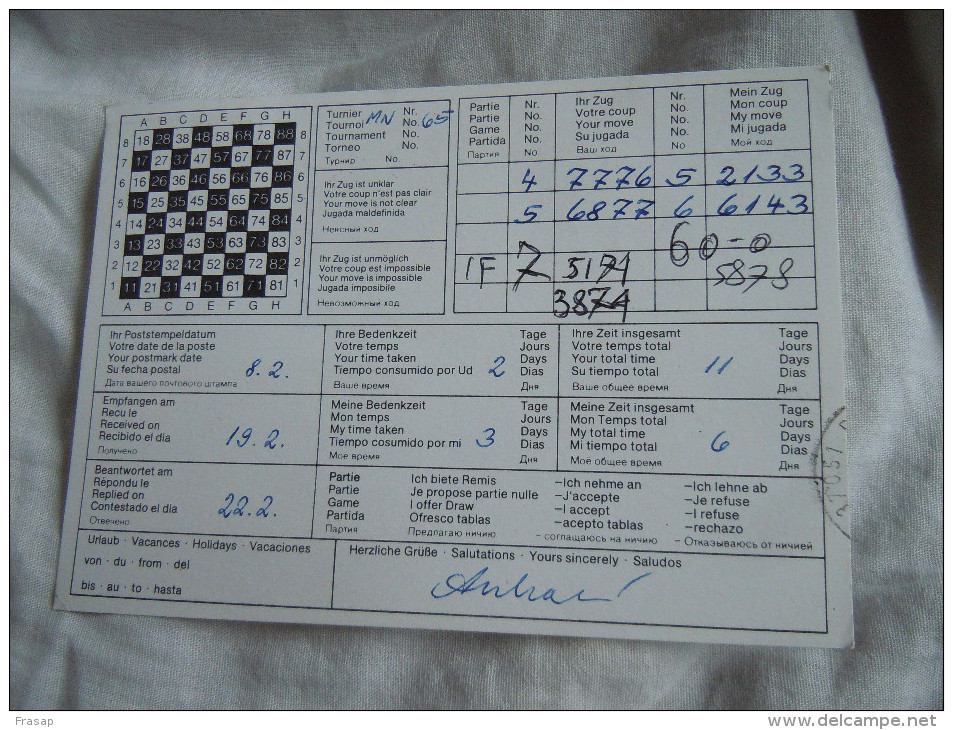 ECHECS - CHESS - SCHACH - Carte Joyeux -SCACCHI -Chess Correspondence -cartolina Di Gioco -GERMANIA -ITALIA 1999 N°17 - Echecs