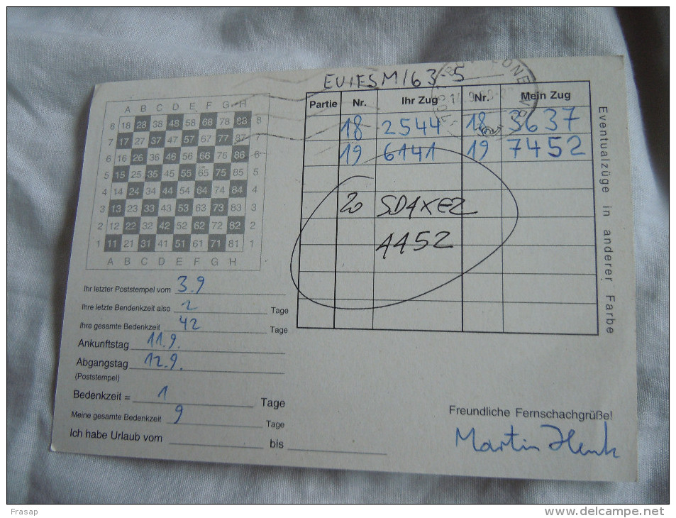 ECHECS - CHESS - SCHACH - Carte Joyeux -SCACCHI -Chess Correspondence -cartolina Di Gioco -GERMANIA -ITALIA 1999 N°20 - Schach