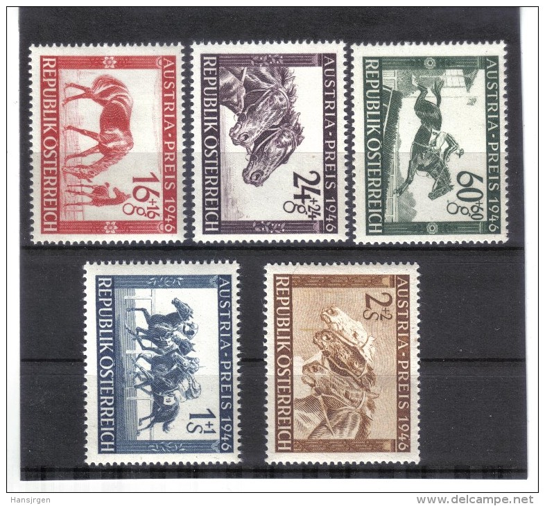 SAR176  ÖSTERREICH 1946 ANK NR. 793/97 MICHL 785/89 PFERDERENNEN AUSTRIA PREIS  Postfrisch ** - Ungebraucht