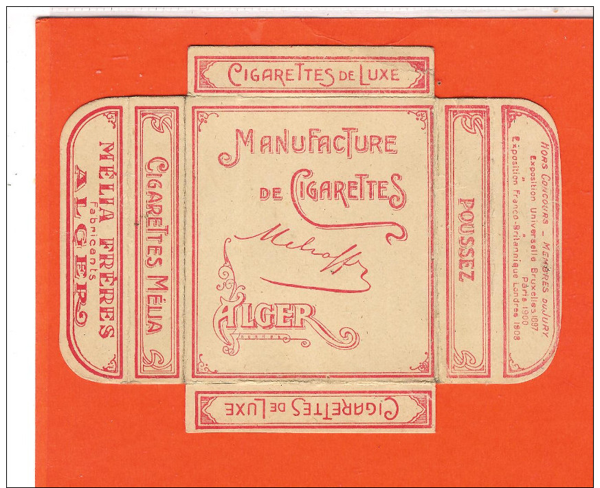 ALGER- Ancien Emballage étalé, En Carton,  De Paquet De Cigarettes Algériennes Mélia  (2 Scans) - Etuis à Cigarettes Vides
