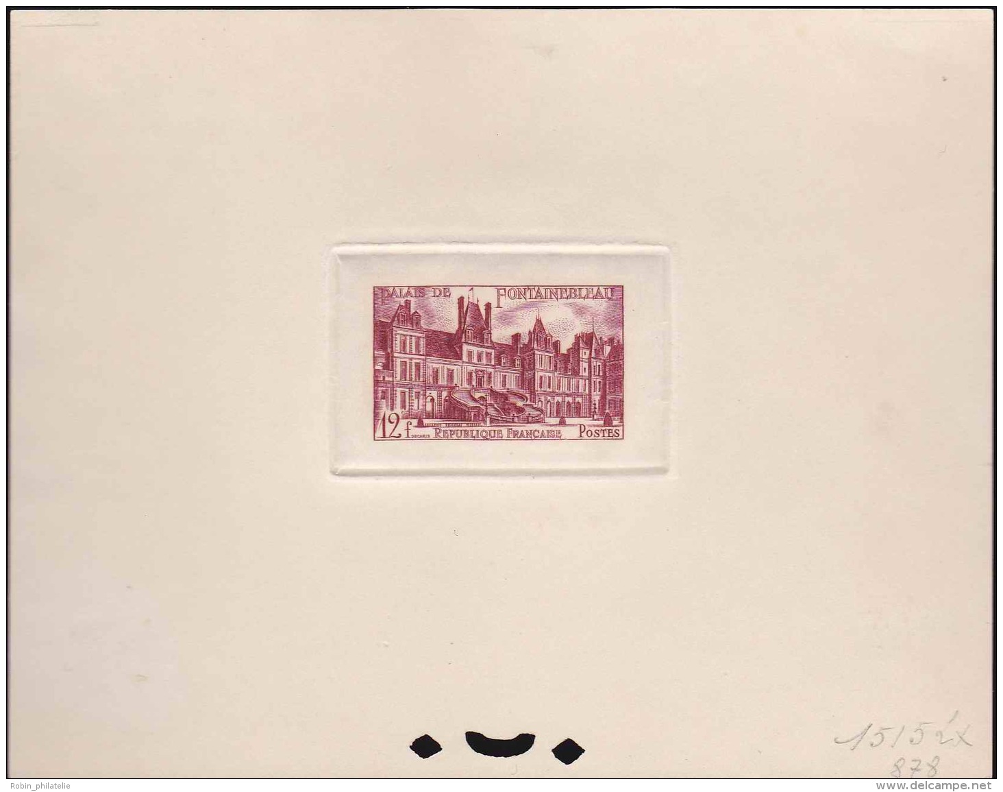 France épreuves D'artistes 1950 à 1954 N°878 12f Palais De Fontainebleau épreuve En Rouge-brun Qualité:  Cote: - Epreuves D'artistes