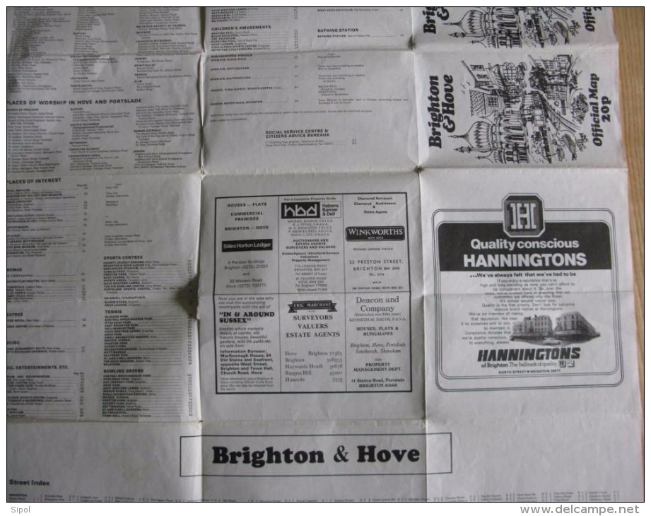 Plan De La Ville De Brighton And Hove Avec Liste Des Rues Et Emplacement Des Curiosités + Qq Pubs - Europe