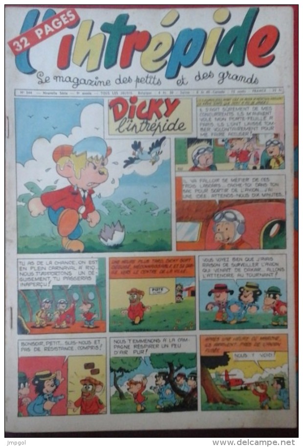 L´intrépide N° 344 31 Mai 1956  Dicky L´intrépide, Davy Crockett, Buffalo Bill Arthur Et Zoe - L'Intrépide